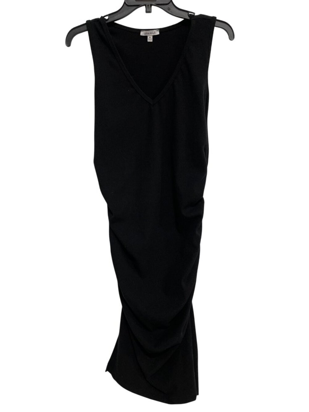 White Birch Midi Dress XL V-Neck Ruched Sleeveless Side Slit Black Trendy Modern